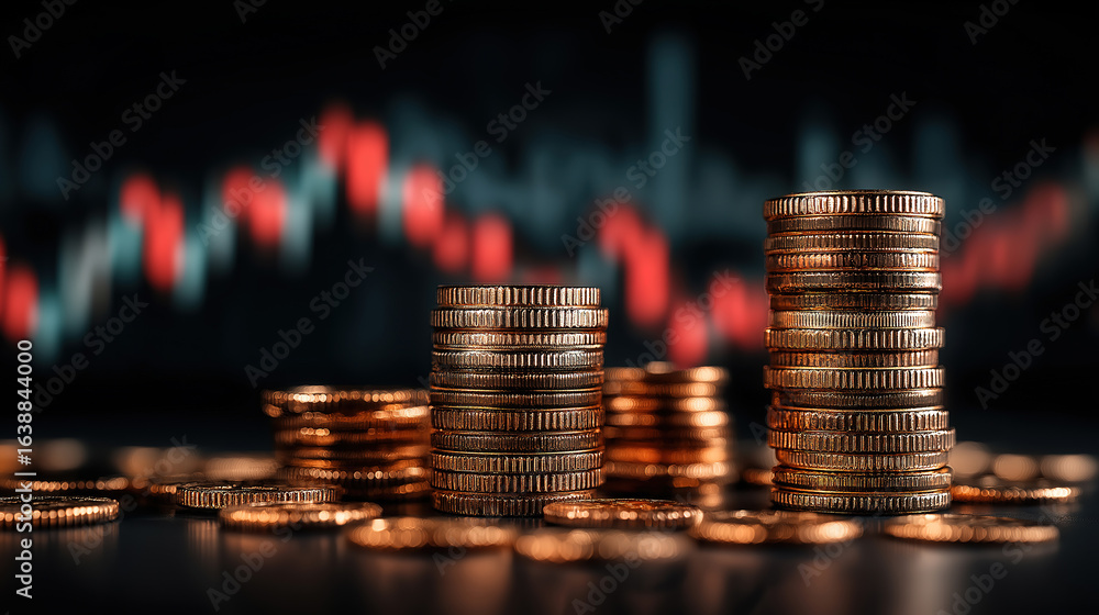 Aufkleber digital investment concept showing stacks of coins with glowing graphs and bokeh effects