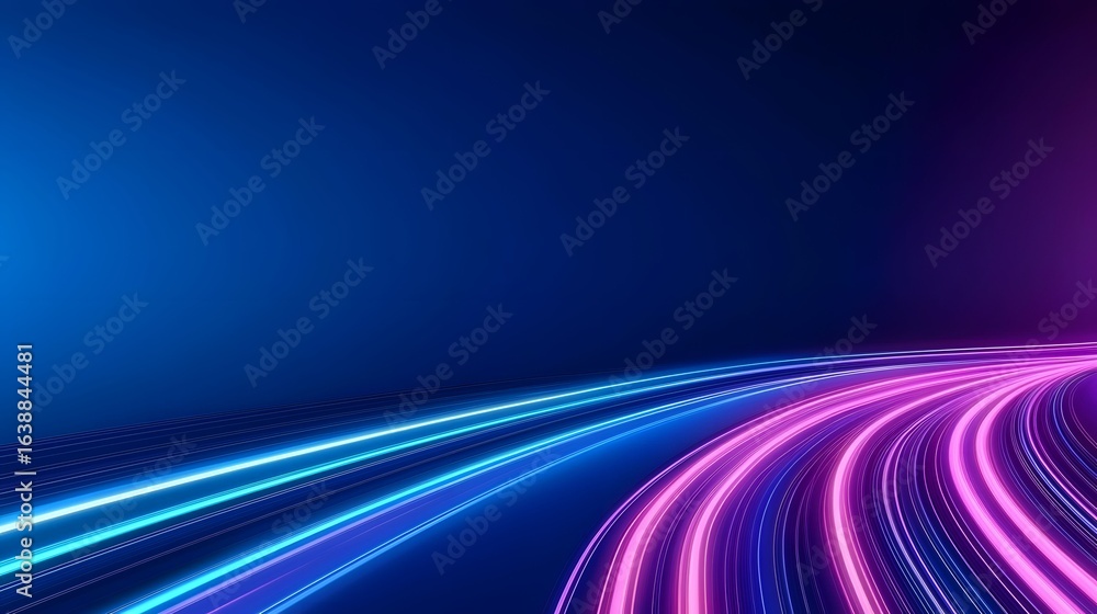 Poster the image shows an abstract background with neon pink and blue lines curving against a dark blue gra