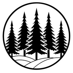 Obraz premium Black & White Forest Line Art Minimal Nature Logo Vector Design