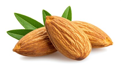Two almonds with leaves