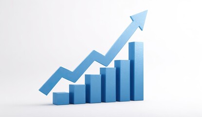3D graphic of a light-blue upward-trending bar graph