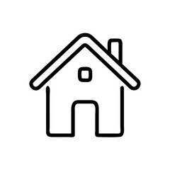 Simple outline drawing of a house with chimney and door