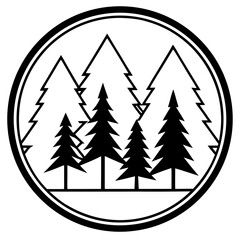 Obraz premium Minimalist Pine Forest Logo Vector Line Art Nature Emblem Design