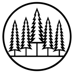 Obraz premium Minimalist Pine Forest Logo Vector Line Art Nature Emblem Design