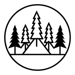 Obraz premium Minimalist Pine Forest Logo Vector Line Art Nature Emblem Design