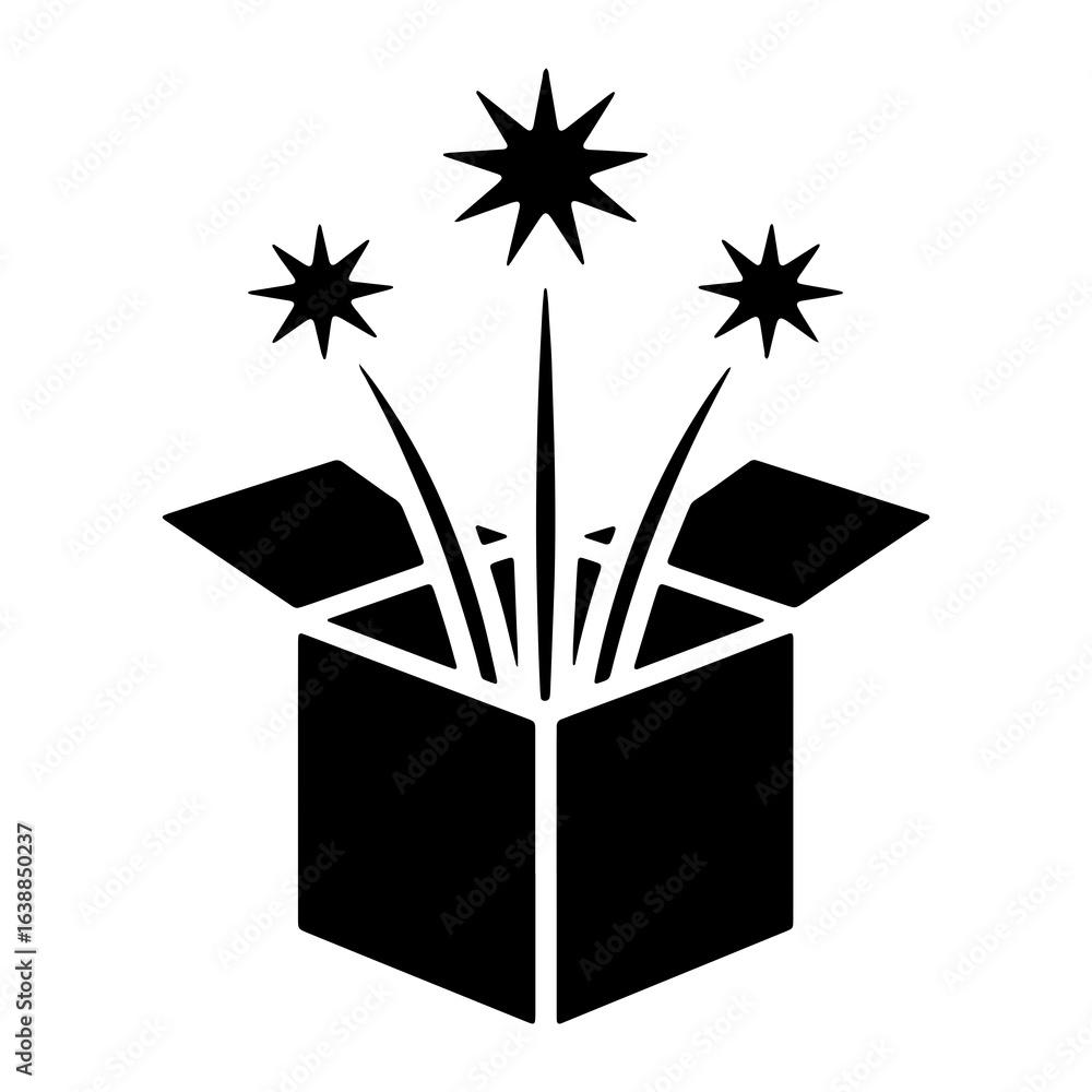 Poster black box with exploding stars white open