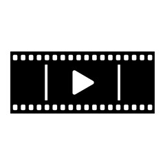 Black film strip with white play button movie video