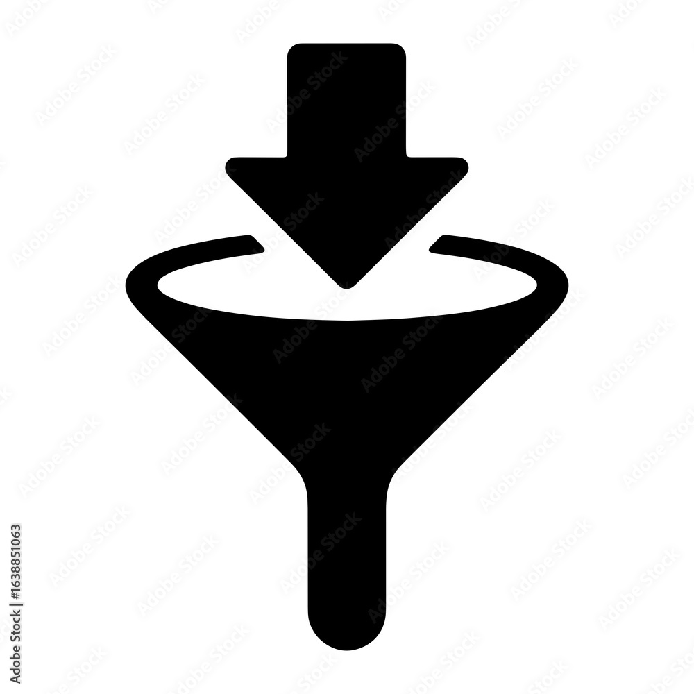 Poster black funnel with downward arrow filter process