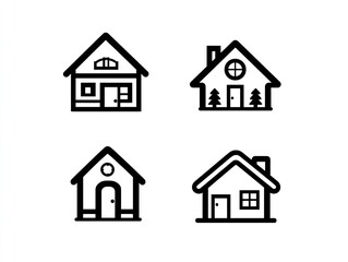 Fototapeta premium Four simple, outlined house icons, various styles