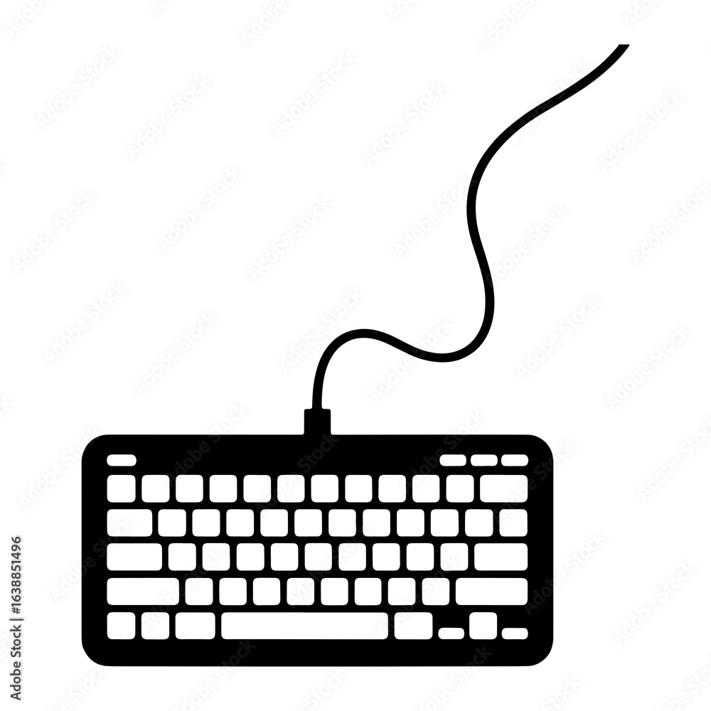 Poster black keyboard with cord white computer