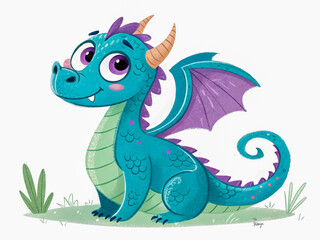 Obraz premium Bright, charming dragon illustration, playful style, white background isolation.
