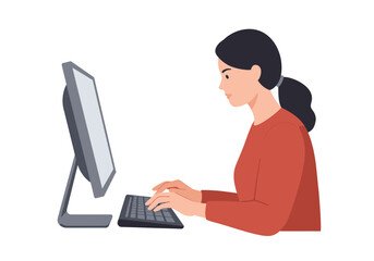 Naklejka premium Woman Typing on Keyboard, Working at Computer, Office Environment