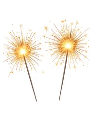 Two illuminated sparklers on white background, emitting bright, fiery sparks