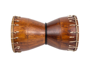 Authentic wooden djembe drum with natural rope lacing for rhythmic beats and cultural expression