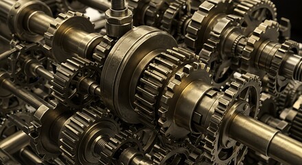 Close-up of a Complex Gear Mechanism