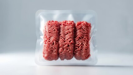 Wavy Portions of Fresh Ground Meat in a Modern Vacuum-Sealed Pouch