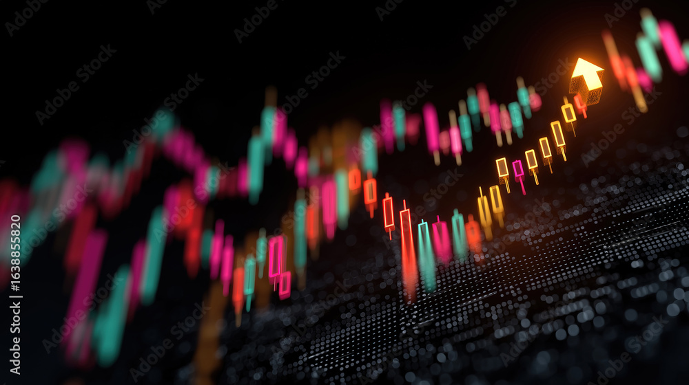 Poster cryptocurrency exchange chart featuring an upward arrow with a minimal clean background design