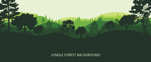 Jungle vector forest silhouette landscape, blue and orange tropical nature background, a frame of tropical leaves around a white empty space. Layout of a frame made of tropical elements for your text,