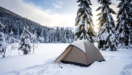 Snowy winter campsite