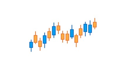 Clean-style candlestick chart icon in blue and orange colors, minimal design, financial market, stock trading, forex, investment, analysis, price action, chart pattern, bullish, bearish, data visualiz