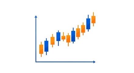 Clean-style candlestick chart icon in blue and orange colors, minimal design, financial market, stock trading, forex, investment, analysis, price action, chart pattern, bullish, bearish, data visualiz