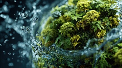 Lush Moss Island Immersed in Crystal Clear Water Flowing Around It