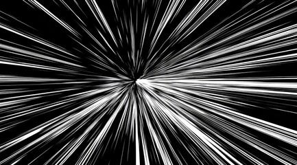 Black and white radial lines converging to a central point, creating a sense of speed and motion