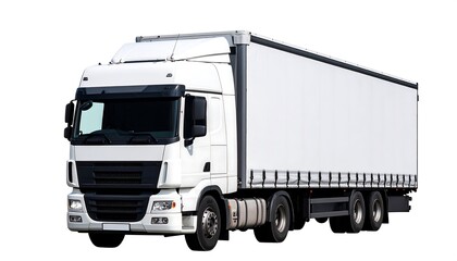White semi-truck and trailer isolated on white background