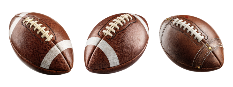Three Distinctive American Footballs in Various Angles and Textures
