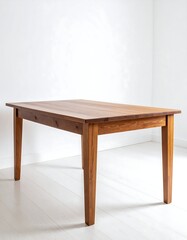 Simple, rectangular wooden dining table on light floor