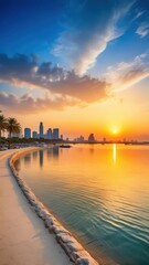 Obraz premium Modern Beach with Sunset over Dammam Bay