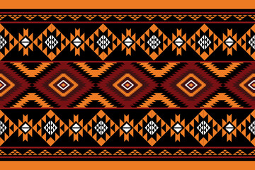 A bold tribal stripe pattern with geometric diamonds in orange, red, and black, accented by white details. The design combines vibrant contrast with traditional ethnic style.

