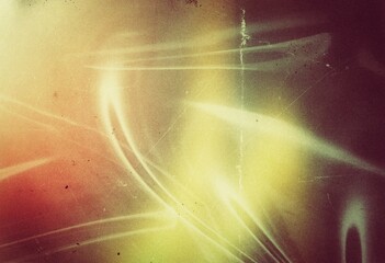 Abstract grainy warm orange light leaks filter overlay effect, film grain texture dust scratches noise background, grunge rough color gradient shape effect backdrop design, empty space