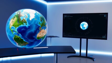 Holographic Earth globe displayed on a futuristic interface - Powered by Adobe