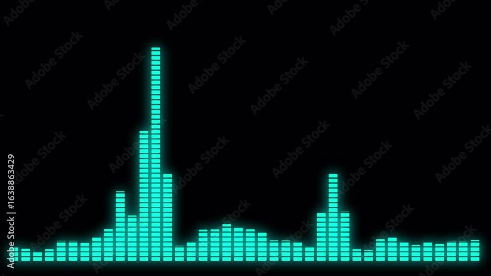 Poster abstract audio equalizer loop sound wave animation on black background, audio equalizer beat rhythm 