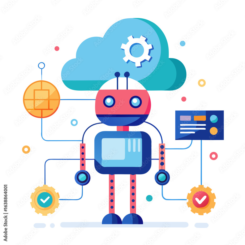 Aufkleber friendly robot connected to cloud and data interface