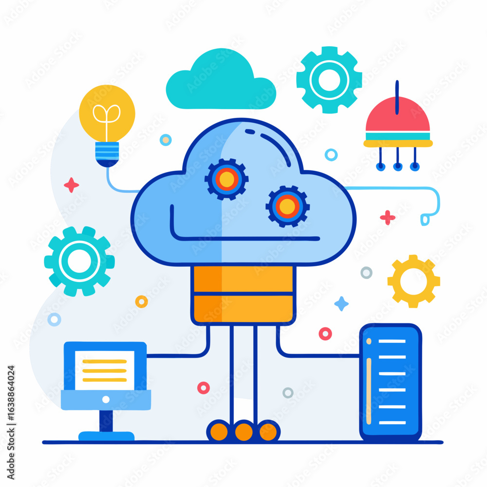 Poster abstract concept of cloud computing with gears and technology elements