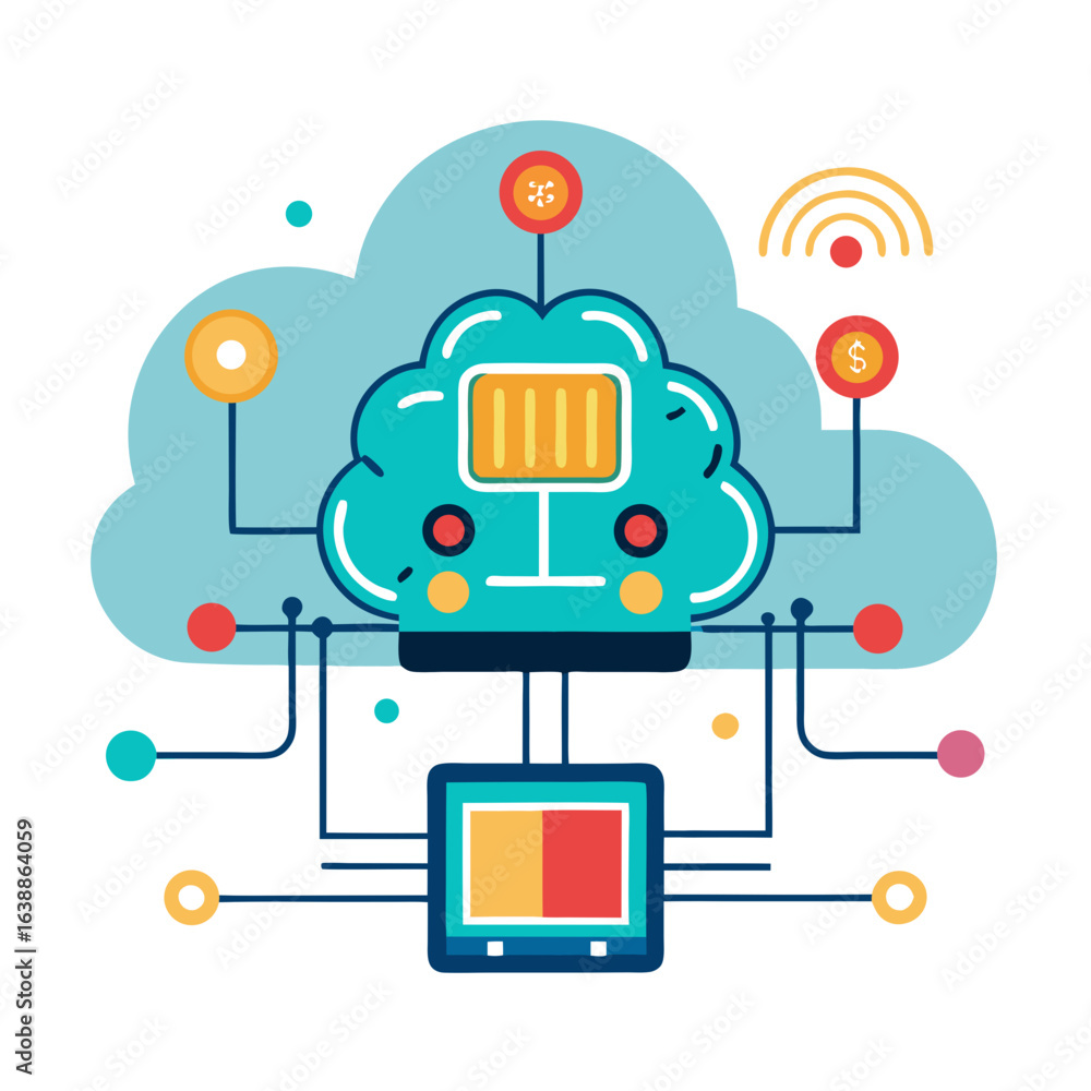 Poster cloud computing network with ai brain and data connections
