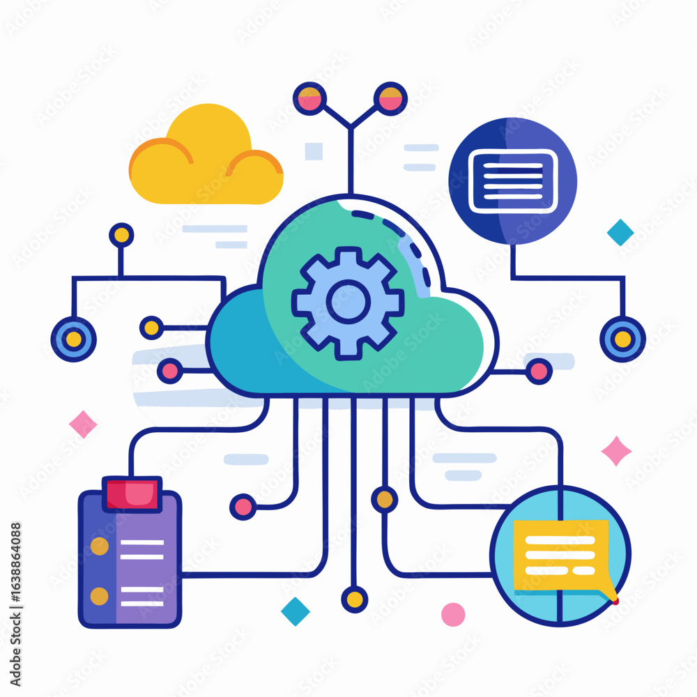 Aufkleber cloud computing network with gear and data icons