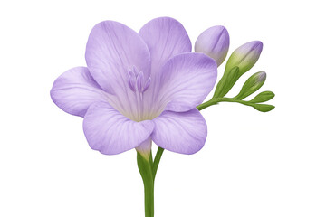 Purple freesia flower blooming on transparent background, perfect for design projects needing a touch of elegance