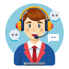 Customer service representative with headset and speech bubbles
