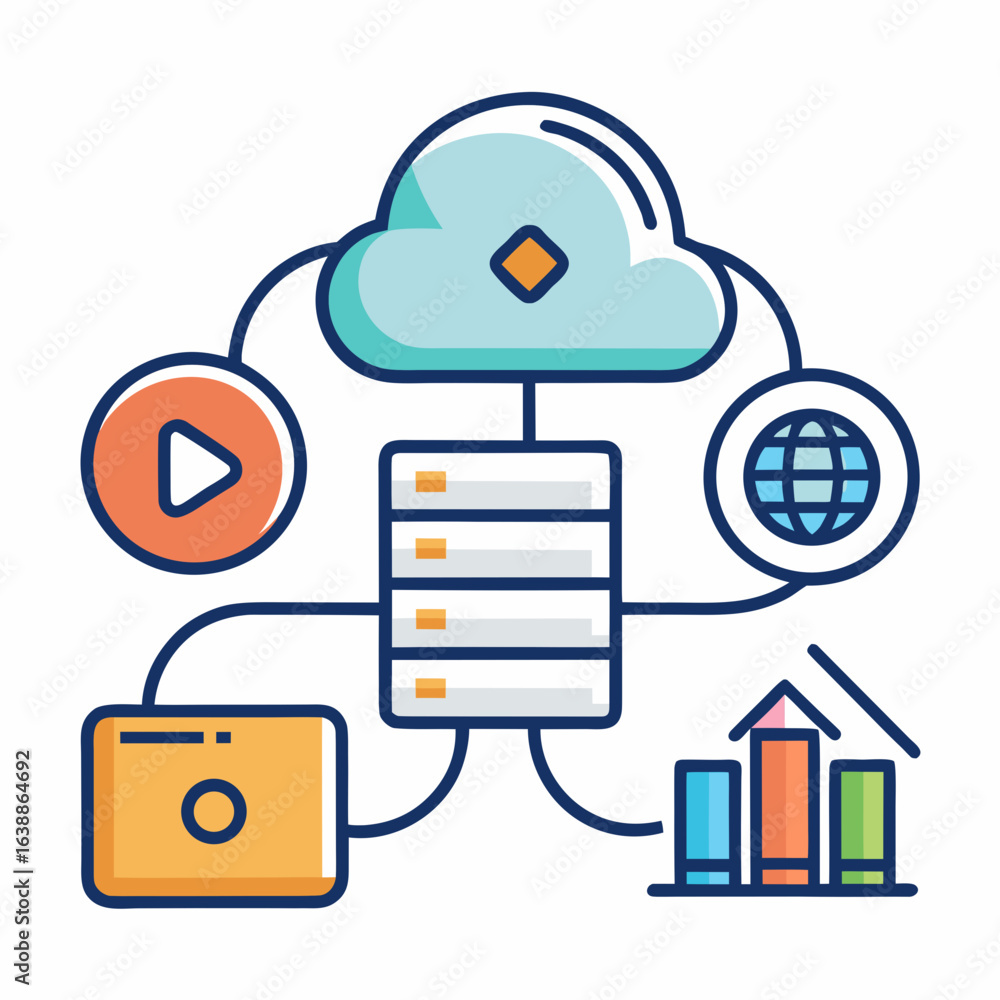 Fototapete cloud computing network with data storage and analytics