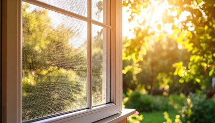 Sunny Garden View from Window.
