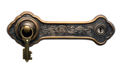 Elegant brass door handle with keyhole cut out transparent background .png