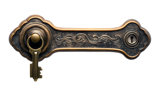 Elegant brass door handle with keyhole cut out transparent background .png