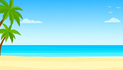 Obraz premium Flat illustration of a tropical beach scene.