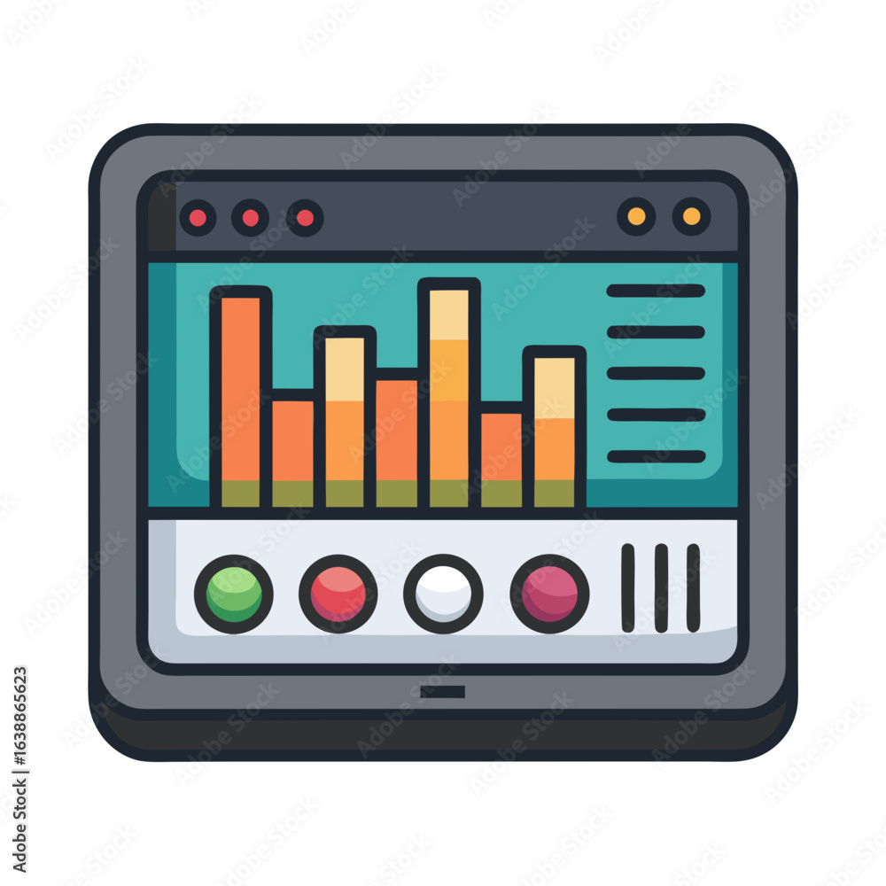Fototapete digital tablet displaying a colorful bar chart and data analytics