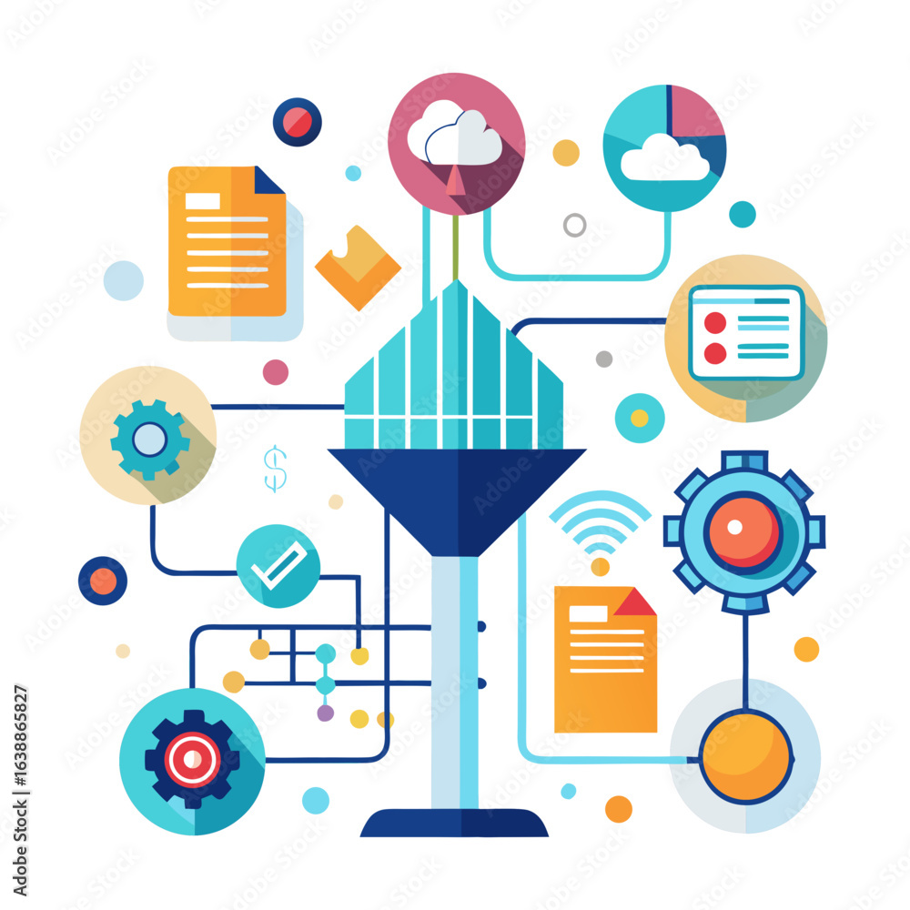 Poster abstract concept of data processing and network connections