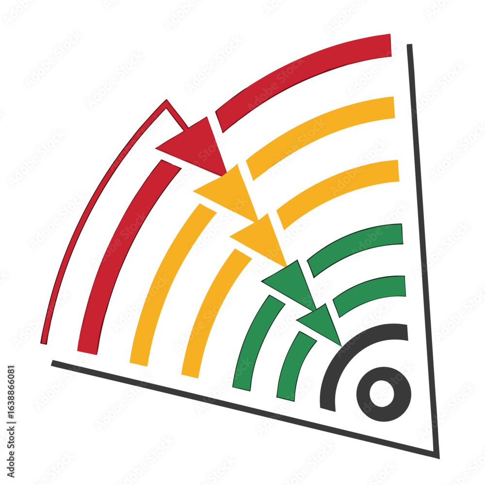 Poster progressive signal strength indicator with arrows moving towards a central point