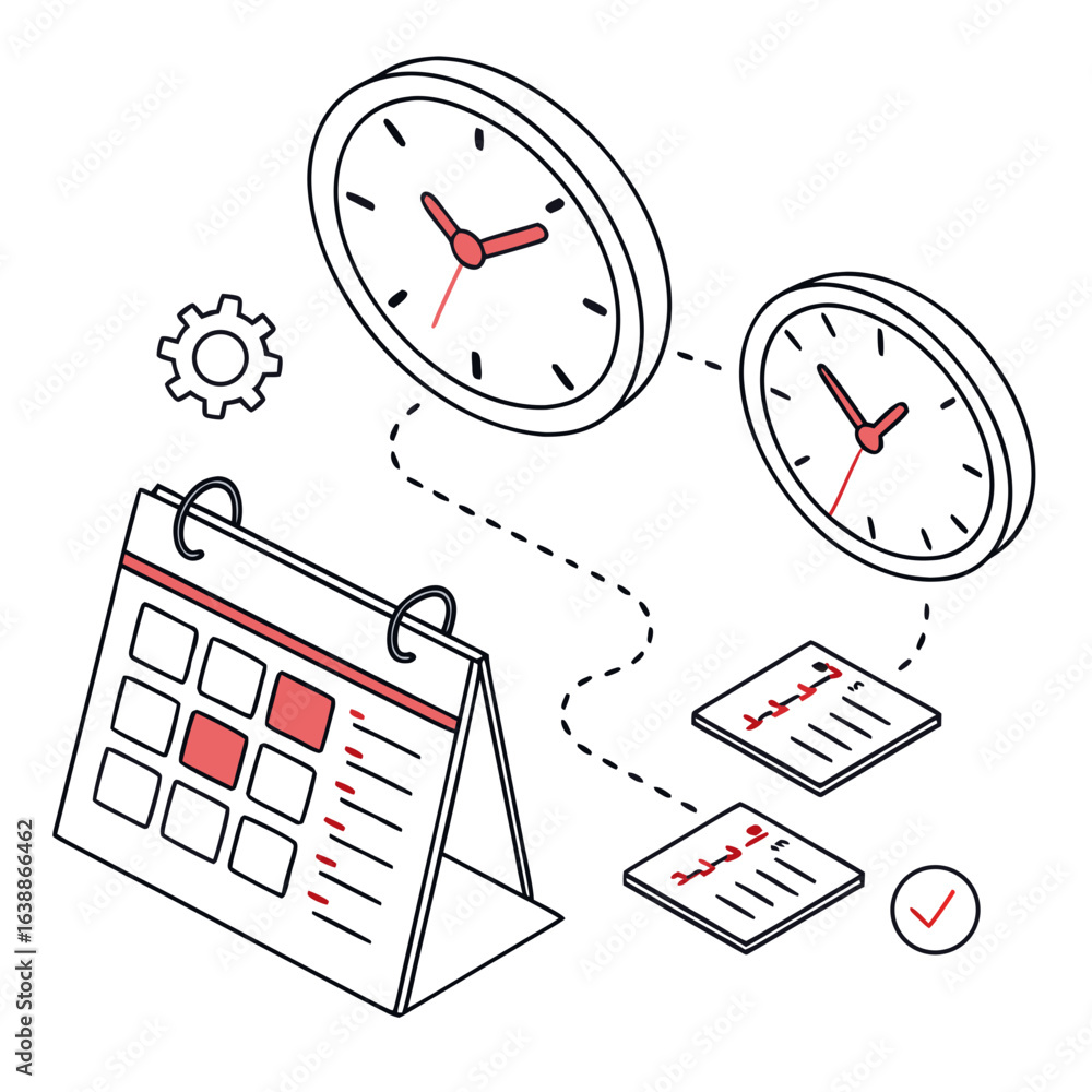 Poster calendar and clock icons representing time management and scheduling
